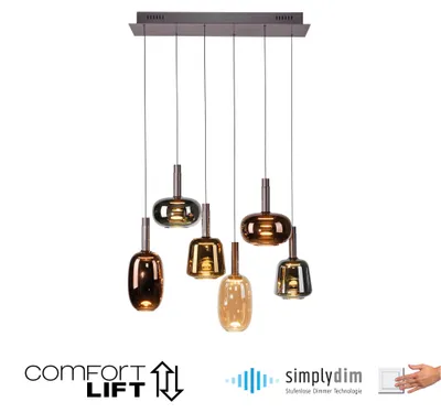 Produktbild von PAUL NEUHAUS LED-Pendelleuchte, 6-armig, höhenverstellbar, Comfort Lift, dimmbar, Memory-Funktion, SimplyDim, 3000 K, PN 2681-70