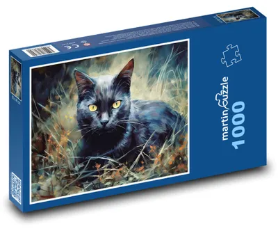 Obrázok produktu pre Puzzle 1000 Čierna mačka v tráve - martinpuzzle