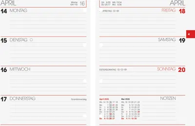 Produktbild von Kalendereinlage 731 für Ringbuch-Kalender 10x14cm 1 Woche/2 Seiten 2026 Packung mit 3 Stück