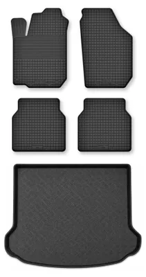 Image de Tapis en caoutchouc + bac de coffre pour Jeep Grand Cherokee V WL depuis 2023 (hybride rechargeable) – 5 pièces, noirs, semi-universels – Wielganizator