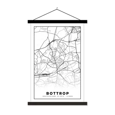 Produktbild von MuchoWow® Textilposter Bottrop - Karte - Stadtplan 40x60 cm mit schwarzem Rahmen - Wanddekorationen