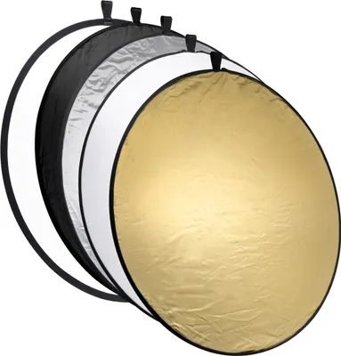 Produktbild von Mantona Faltreflektor 5in1 Ø 110 cm Lichtreflektor mit Goldfarben Silberfarben Weiß Schwarz und Diffusor, Fotografie Reflektor faltbar inkl. Transportbeutel
