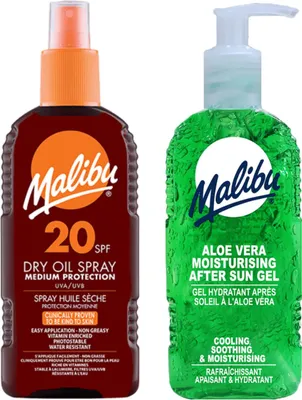 Productafbeelding van Malibu SPF20 zonnebrandolie 200 ml + Aloe aftersun gel 200 ml Bruiningsset