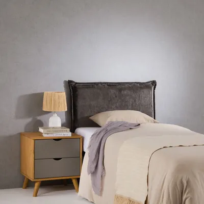 Produktbild von Kopfteil DELMO mit Holzbeinen 90 cm in grau - Headboard  mit Stoffbezug, Bettrückwand für Einzelbetten, modernes Kopfende