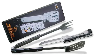 RADOLEO® Grill-Multi-Tool GENIUS Grillbesteck | Zange, Wender, Grillmesser, Fleischgabel, Flaschenöffner, Korkenzieher