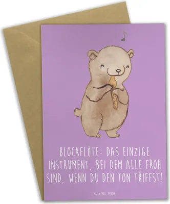 Produktbild von Mr. & Mrs. Panda Grußkarte Blockflöte Freude - Lavendeltraum - Geschenk, Instrument, Musikinstrument, Musiker, Tenorblockflöte, Bassblockflöte, neujahrskarte, osterkarte