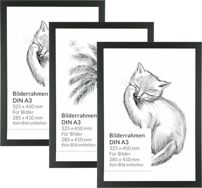 Immagine prodotto di Cornice da parete DIN A3 nero 3 pezzi legno plastica infrangibile 45 x 32,5 cm cornice quadrata per foto poster