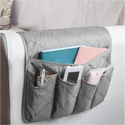 Produktbild von Graue Sofa-Armlehnentasche mit 5 Fächern, Halterung für Fernbedienung/Zeitschriften/Liegesessel