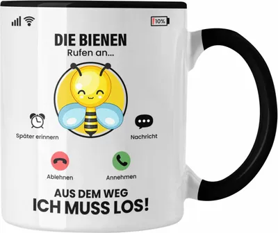 Produktbild von Trendation - Die Bienen Rufen An Tasse Geschenk für Bienen Züchter Besitzer Geschenkidee Lustig Spruch Imker (Schwarz)