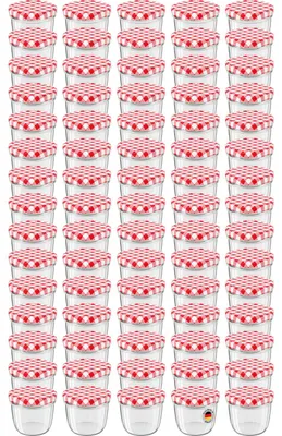 Produktbild von 75 Stück WELLGRO Vorratsglas Einmachgläser Schraubdeckel rot kariert - 230 ml