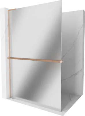 Image de Mexen Kioto+ L paroi de douche avec étagère Walk-in 120 x 200 cm, miroir, laiton brossé - 800-120-123-65-50