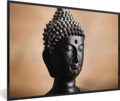 Produktbild von MuchoWow® MuchoWow® Gerahmtes Poster Buddha - Gesicht - Braun 90x60 cm - Poster mit zchwarzem Bilderrahmen - Fotorahmen - Foto-Plakat