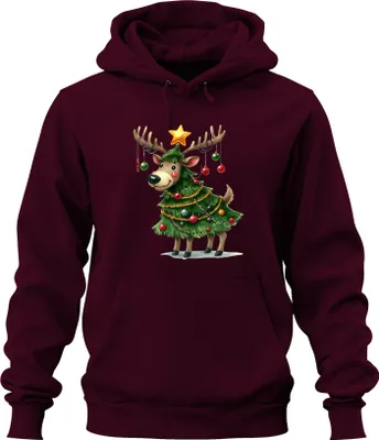 Produktbild von Weihnachtsrentier Weihnachtsbaum Stern Kugeln lustig Geschenk Uni Hoodie Kapuzenpullover, Burgundy, S
