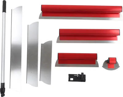 Image de Kit d'outils pour la pose de cloisons sèches : ensemble de spatules en aluminium et en acier inoxydable avec manche télescopique, coffret de rangement en plastique pour le secteur du bâtiment