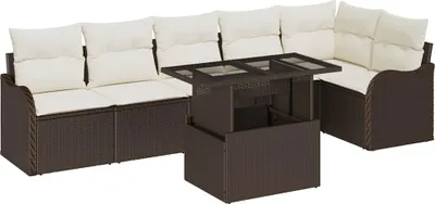 Image de Ensemble de canapé de jardin vidaXL, 7 pièces, couleur marron, en polyrotin