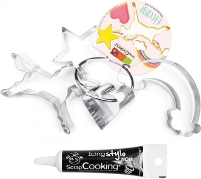 Produktbild von 4 Ausstechformen Einhorn + Icing schwarzen Stift