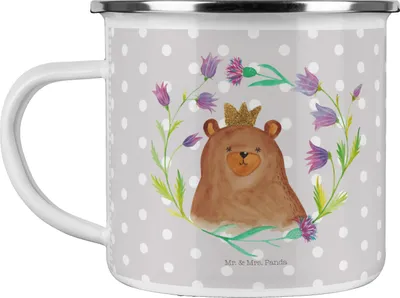 Produktbild von Mr. & Mrs. Panda Pott Bär Königin - Grau Pastell - Geschenk, Mutter, Teddy, Reisebecher, Beste Mama, Lieblingsmensch, Mom, Muttertag, Haferl, Emaille Tasse, Teetasse