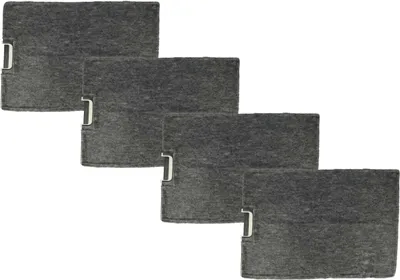 A set of four gray charcoal filters arranged diagonally on a white background.