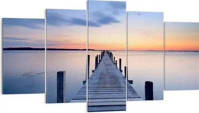 Produktbild von Bild auf Leinwand - Leinwandbild - Sonnenuntergang See Wasser Brücke - 160x85cm - Wand Bild - Wanddeko - Leinwanddruck - Bilder - Kunstdruck - Leinwand bilder - Wandkunst - EA160x85-2508