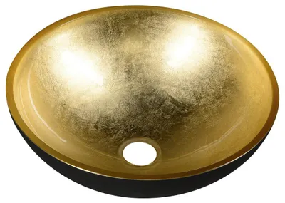 Produktbild von Sapho MURANO BLACK-GOLD Glaswaschbecken zum Aufsetzen, Durchmesser 40cm, Gold/Schwarz