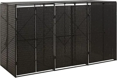 Immagine prodotto di Contenitore per bidoni della spazzatura per 3 bidoni, colore nero, dimensioni 207x80x117 cm. Contenitore in rattan per bidoni della spazzatura, armadietto per attrezzi, casetta da giardino. Contenitore per bidoni della spazzatura da 3 bidoni