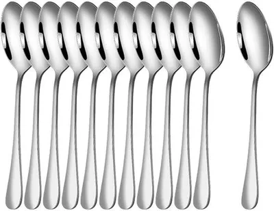 Produktbild von Ibenzoa® 12-teiliges Edelstahl-Löffelset 14 x 3 cm – Kaffee-, Tee- & Dessertlöffel, Hochglanz, spülmaschinenfest, modernes Design