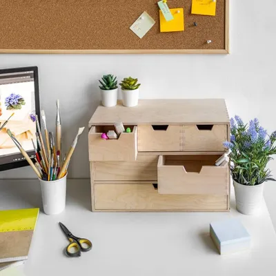 Immagine prodotto di Creative Deco Mini Cassettiera in Legno | 6 Cassetti | 42x20x28.5cm | Scatola Armadio di Stoccaggio | Compensato Non Verniciato | Decoupage e Deco