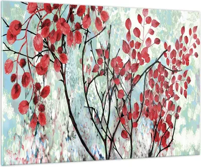 Produktbild von Bilder auf glas - Einteilig - Rot Blätter Zweige - 100x70cm - Glasbilder - Wandbilder - Bilder - zum Aufhängen bereit - Wanddekoration aus Glas - Glas Bilder - Wandbild auf Glas - GAA100x70-4508