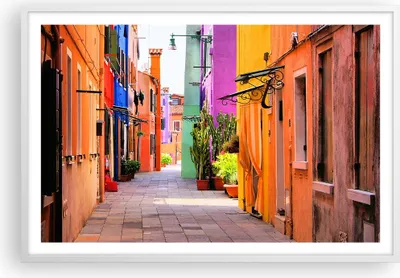 Produktbild von Gerahmtes Poster - Weißer Rahmen - Sommer Straße Haus - 91,5x61 cm - Wand Bild - Wanddeko - Wandbilder - Kunstposter - Wandposter - Bilderrahmen - Bilder - Kunstdruck - Wandbild - P2WAA91x61-3583