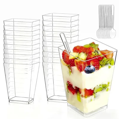 50er-Set Dessertbecher aus Kunststoff, transparent, spülmaschinenfest, BPA-frei
