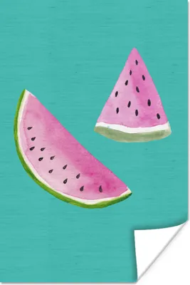 Produktbild von MuchoWow® Poster Wassermelone - Aquarell - Blau 80x120 cm - Papierdruck