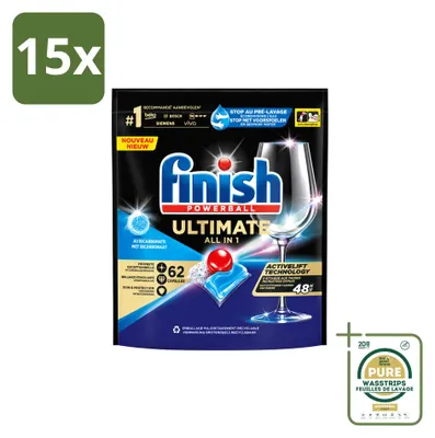 Produktbild von 15 x Finish Powerball Ultimate All in One Spülmaschinentabs mit Bicarbonat - Vorratspackung - 15 Stücke
