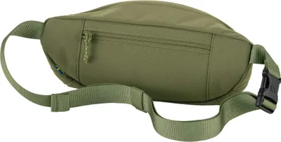 A green fanny pack is shown against a white background.