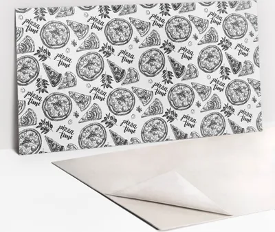 Produktbild von Dekorative PVC Wandpaneele - Küchenpaneele Rückwand hart Innenwand - 100 x 50 - Schwarz -Weiß -Pizza -Motive
