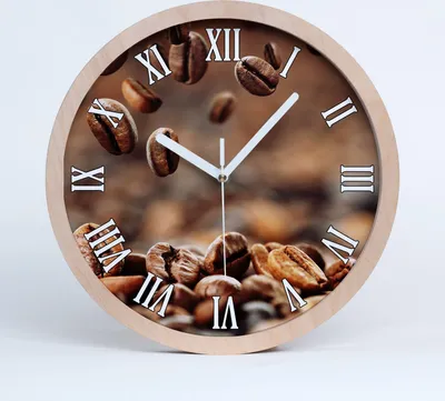 Produktbild von Holzuhr 30fi cm wanduhr - weiße Spitzen - Kaffeebohnen