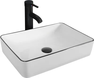 Produktbild von Puluomis Waschbecken Keramik Aufsatzwaschbecken Waschschale Reckig mit Wasserhahn Ablaufgarnitur weiß, Bathroom sink Geeignet für Badezimmer, Küche