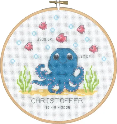 Immagine prodotto di Kit per ricamo Permin con telaio "Inktvis Christoffer", diametro 18 cm