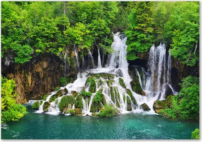 Produktbild von Tulup® Leinwandbild - 100x70 cm - Wandkunst - Drucke auf Leinwand - Leinwanddruck  - Landschaften - Grün - Wasserfall Berge