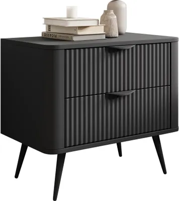 Produktbild von MIRJAN24 Nachttisch Lante, Nachtschrank mit zwei Schubladen, Metallfüße und Aluminiumgriffe (Farbe: Schwarzer Graphit)