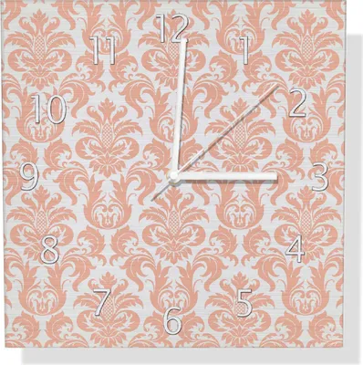 Produktbild von Wallario Design Wanduhr Königliche Schnörkelei in weiß und orange aus Aluverbund, Größe 30 x 30 cm