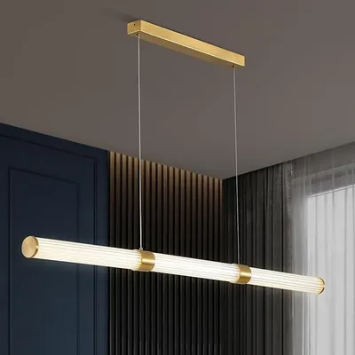 Produktbild von LED Esstisch Pendelleuchte,Modernes Dimmbar Esstischlampe,Lineare Kronleuchter,Gold HöHenverstellbar HäNgeleuchte Deckenbeleuchtung,FüR Wohnzimmer, Esszimmer,Arbeitszimmer,Tisch,Bar,L120CM