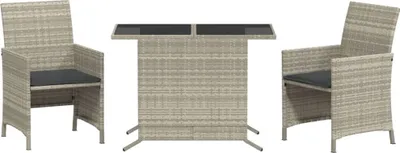 Produktbild von vidaXL 3-tlg. Bistro-Set mit Kissen Hellgrau Poly Rattan