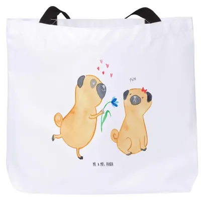 Produktbild von Mr. & Mrs. Panda Schultasche Mops Verliebt - Weiß - Geschenk, Hund, Partner, Tote Bag, Laptoptasche, Sprüche, Liebe, Tragetasche, Tasche, Strandtasche, Knuffig
