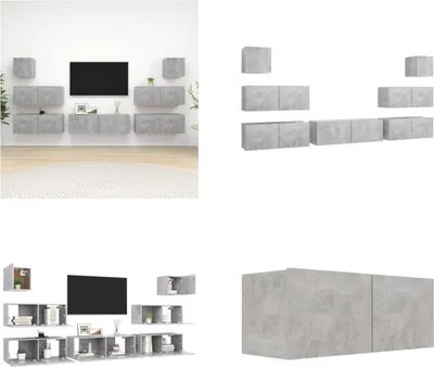 Produktbild von vidaXL 7 tlg. TV Schrank Set Betongrau Holzwerkstoff - TV-Schrank-Set - TV-Schrank-Sets - Hängendes TV-Schrank-Set - Hängende TV-Schrank-Sets