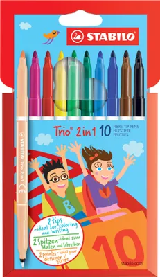 Produktbild von Filzstift und Fineliner in einem - STABILO Trio 2 in 1 - 10er Pack mit 10 verschiedenen Farben