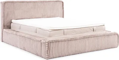 Produktbild von MEBLINI Mesut Polsterbett 200x200 mit Lattenrost - Bubble Bett - Cloud Bett - Marshmallow Bed - Kopfteil Bett mit Stauraum - Betten - 200x200 - Hellbraun Cordstoff ohne Matratze
