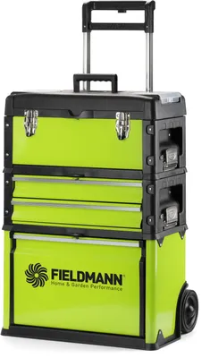 Obrázek produktu pro FIELDMANN FDN 4150 Třídílný box na nářadí , teles. madlo a kolečka z tvrzeného plastu pro snadné přenášení, horní díl – s otevíracím horním víkem