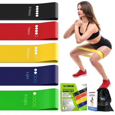 Produktbild von Widerstandsbänder Fitnessbänder Trainingsbänder - 5 Widerstandsstufen - Naturlatex - 5er Set