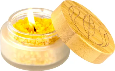 Produktbild von Bienenwachs-Kerze im Glas, Bambusdeckel mit Gravur