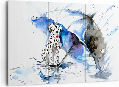 Produktbild von Bild auf Leinwand - Leinwandbild - Hund Regenschirm Regen Wetter - 165x110cm - Wand Bild - Wanddeko - Leinwanddruck - Bilder - Kunstdruck - Leinwand bilder - Wandkunst - CE165x110-3044